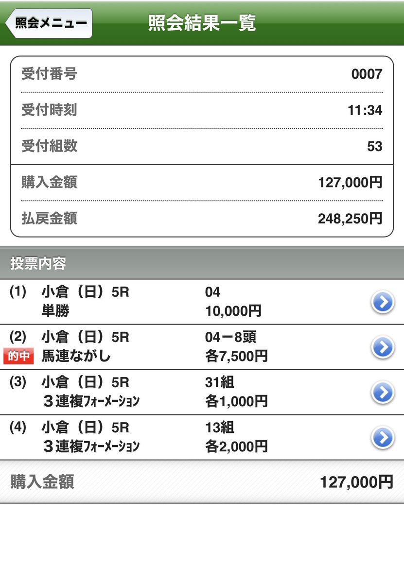 takoru_log's tweet photo. 小倉5R

◎④ミスターマーボー🥈（1人）
△⑧プルヴォワール🥇（7人）

A→S→A決着で馬連33.1倍🎯

3連系は難しい結果やったけど馬連で回収！

次は今日イチ勝負レースの【小倉7R】
本命馬は自信ありの【小倉10R】

どちらも小倉芝1200m戦なので楽しみ😊 https://t.co/IURPDPaY4y
