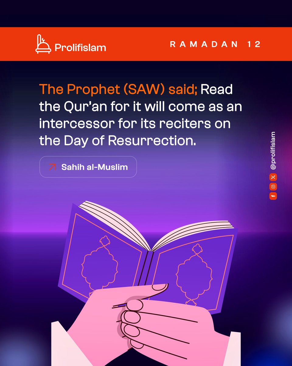 prolifislam's tweet photo. RAMADAN 12
This Ramadan, make time for the Book of Allah even if it’s a few verses a day. Every letter carries reward, every recitation draws you closer to His mercy. https://t.co/SiF1WY2jeh