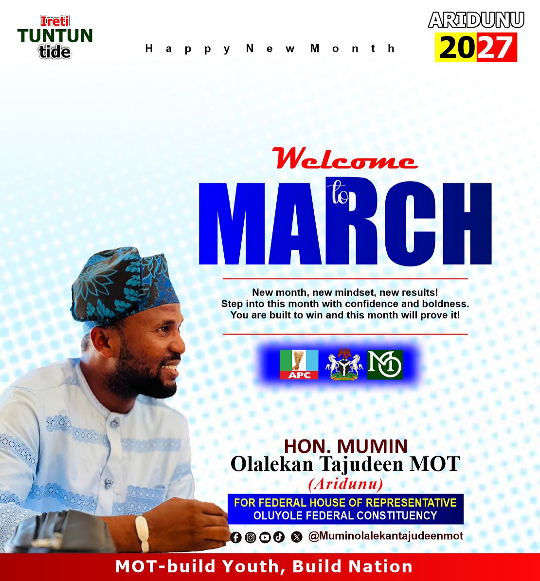 officialMOT1's tweet photo. Welcome to the month of March. May this new month bring us renewed strength, answered prayers, good health, and open doors of progress. May our efforts be fruitful, our plans successful, and our communities filled with peace and unity
MOT-Build youth, Build Nation
#newmonth #Mot https://t.co/6cKPshBon8