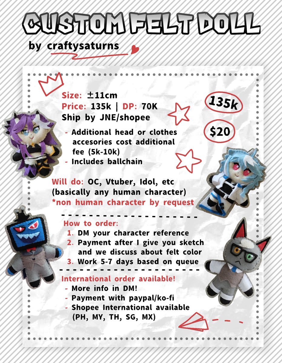 [rt &amp; 🤎 are appreciated]
Custom Felt Doll by <a href="/craftysaturns/">craftysaturns🪡🤎</a> 🪡🪐

💸 135k / DP: 70k
📦 JNE/Shopee 
📍 Tangsel, ID

DM for question or order! 

can do non-human character by request now, discuss more on DM!^^
