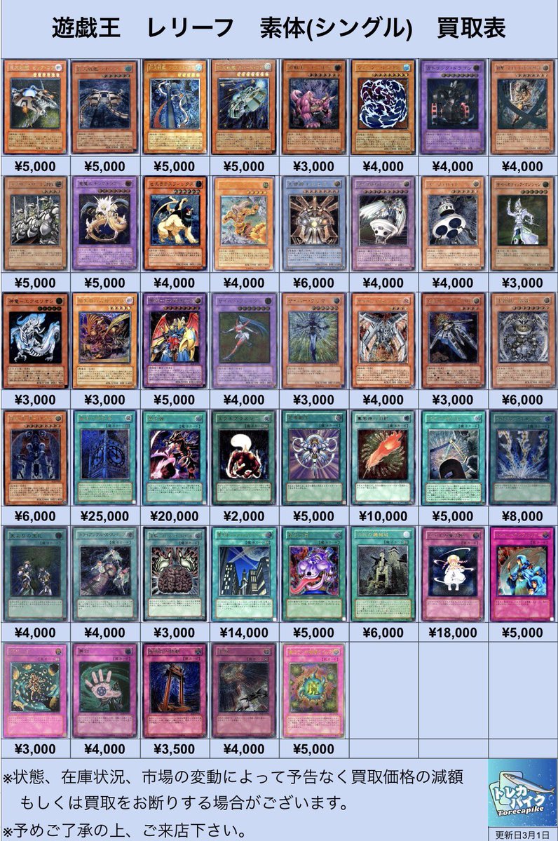 ⚜️⚜️遊戯王 レリーフ買取表