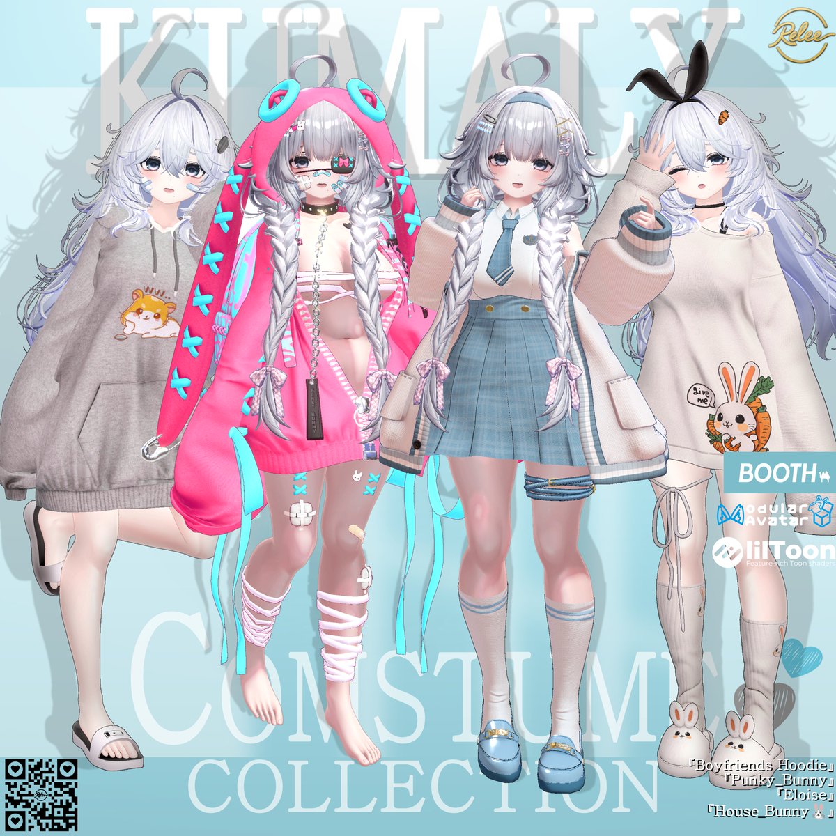 🎉OPEN SALE 70%🎉
✨Kumaly Costume Collection✨      
        💕OPEN Event 💕
 ~3/8 RT + フォローイベント実施！！  3名様を抽選して選択衣装を1着プレゼントします
！
~3/8 RT + 팔로우 이벤트 진행!!   3명 추첨하여 선택 의상 1벌 선물드려용!     

 booth-relee.booth.pm/items/8038868
<a href="/VRChat/">VRChat</a>