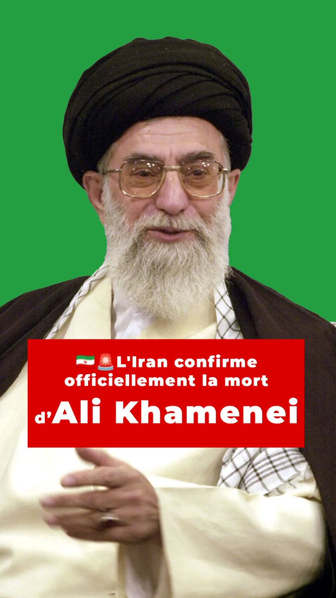 📍Téhéran 1er/03/2026 | L’Iran a officiellement confirmé la mort de l’ayatollah Ali Khamenei (86 ans) Guide suprême depuis 1989. Son décès intervient après les frappes américano-israéliennes de l’opération #EpicFury dans un contexte d’escalade militaire majeure au Moyen-Orient🇮🇷