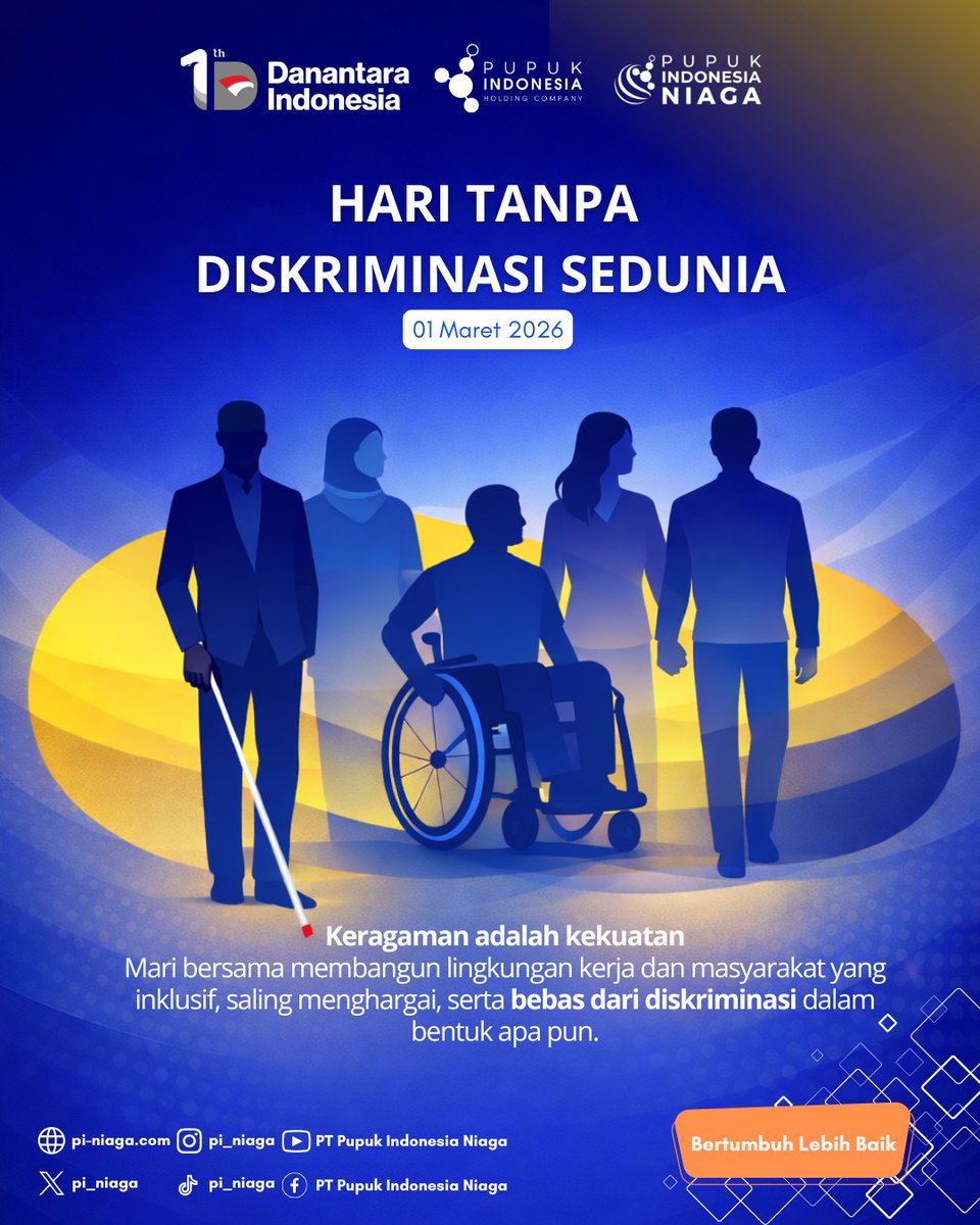 pi_niaga's tweet photo. Keragaman adalah kekuatan.
Di Hari Tanpa Diskriminasi Sedunia, kami berkomitmen membangun lingkungan kerja yang inklusif, aman, dan setara bagi setiap individu. 🤝✨ #ZeroDiscriminationDay https://t.co/wtxtRI7bQf