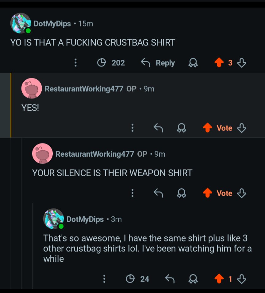 I open reddit and this was the first thing on my feed and I almost instantly recognized the crustbag shirt, it's crazy how much his channel has grown over the past few years