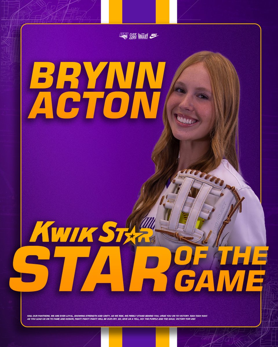 Two hits, a run, and two RBIs with a home run in three at-bats! Brynn Acton is your <a href="/KwikStar/">Kwik Star</a> Star of the Game!

#EverLoyal | #1UNI