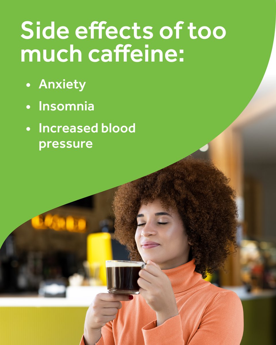 While the caffeine in coffee, tea or soda can give us a boost, it can also be detrimental. It's recommended to keep your daily intake below 400 mg or 4 cups of coffee, anything more may have a negative effect. #caffeineawarenessmonth
