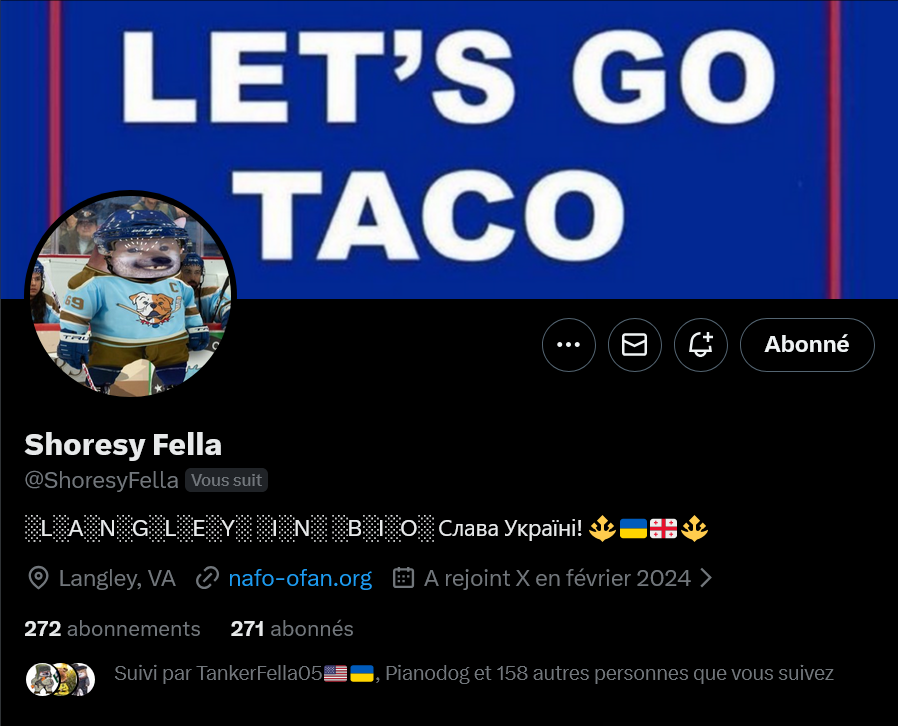 Fellas, can we boost <a href="/ShoresyFella/">Shoresy Fella</a>? 

Thank you 🫡💙💛

#WeAreNAFO
#NAFOExpansionIsNonNegotiable
