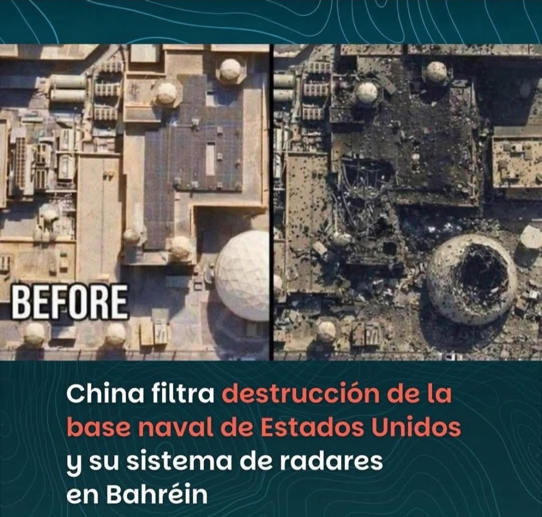 ↪️ Los satélites militares de China revelaron el nivel de destrucción de la principal base naval de EE.UU. en la región, Bahréin; tras el ataque de represalia iraní contra esta y otras bases norteamericanas.