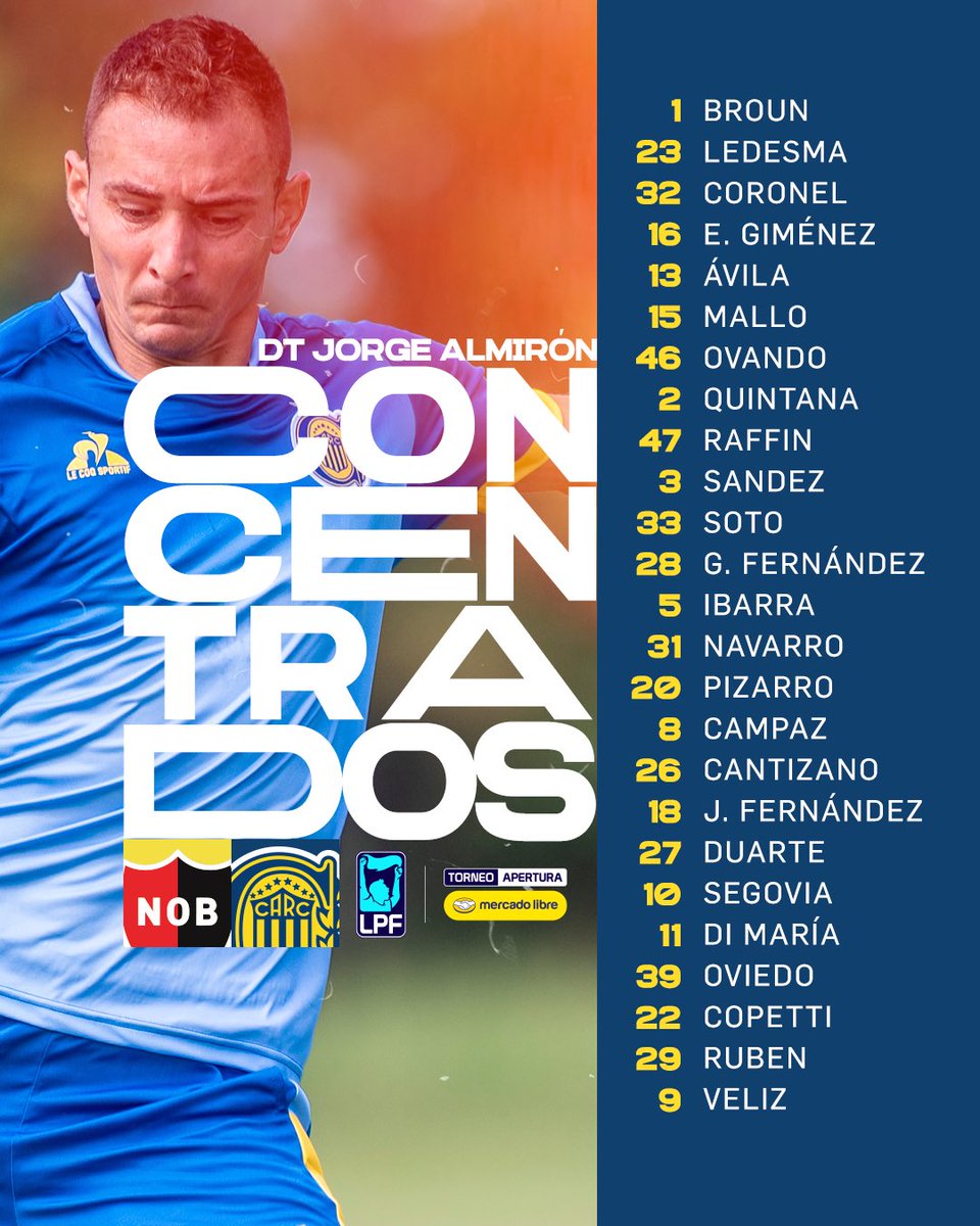 📋 Lista de concentrados para el Clásico por la Fecha 8 del #TorneoMercadoLibre Apertura

#VamosCanalla 💪🇺🇦