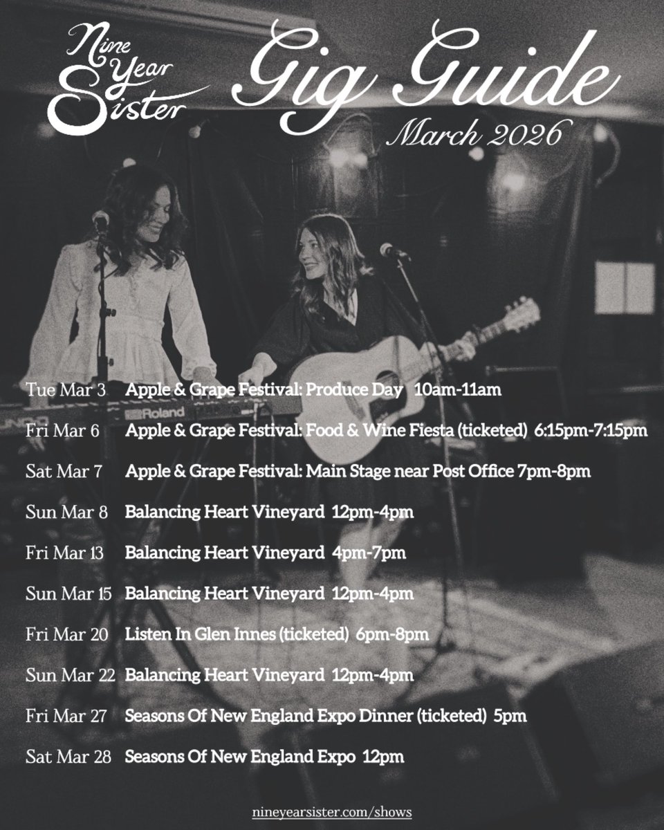 NineYearSister's tweet photo. March Gig Guide 🫶🎤✨ https://t.co/IydNc4MIG0