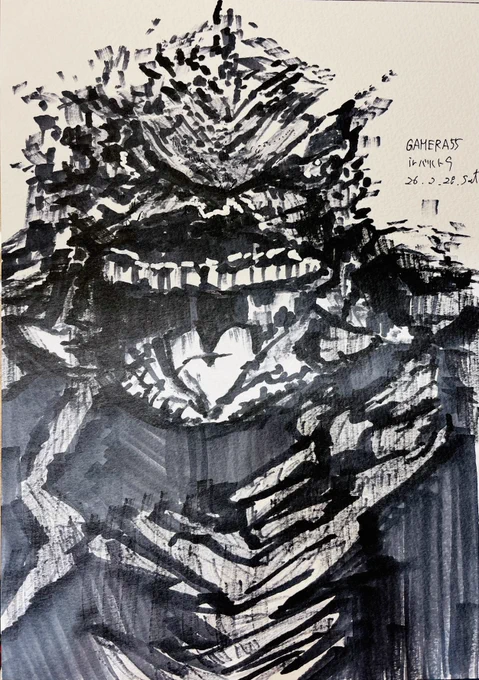 おはようございます 嫁が子供を連れてお泊まりなので、外でのんびり絵を描いてきました 金の墨汁のための筆選びもじっくりできたのですが、やはり寂しいっす…( '_ゝ`)