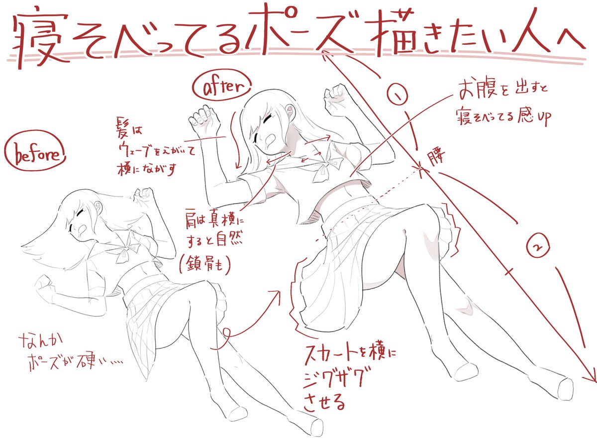 寝そべってるポーズ描きたい人へ 