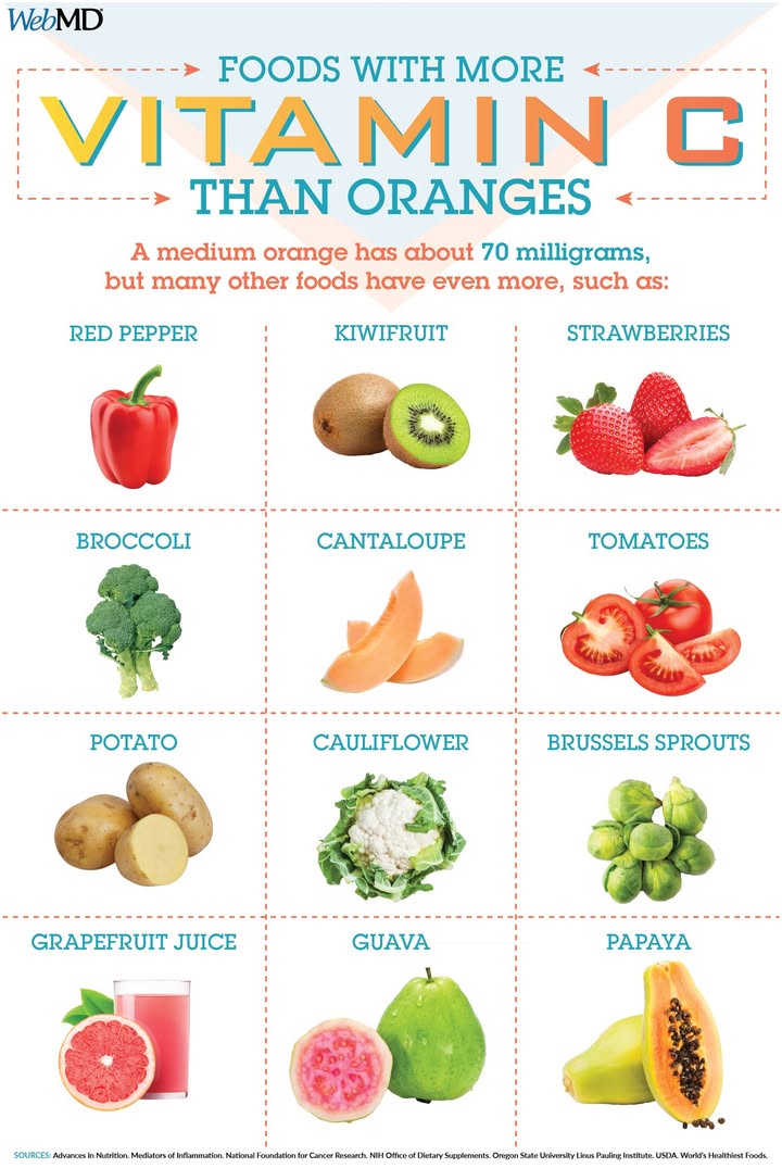 WebMD's tweet photo. Vitamin C it supports your immune system and helps your body use the iron you get from food. Find out sources for your daily dose of this essential nutrient. https://wb.md/46rUVc2 https://t.co/010dZWKiMJ