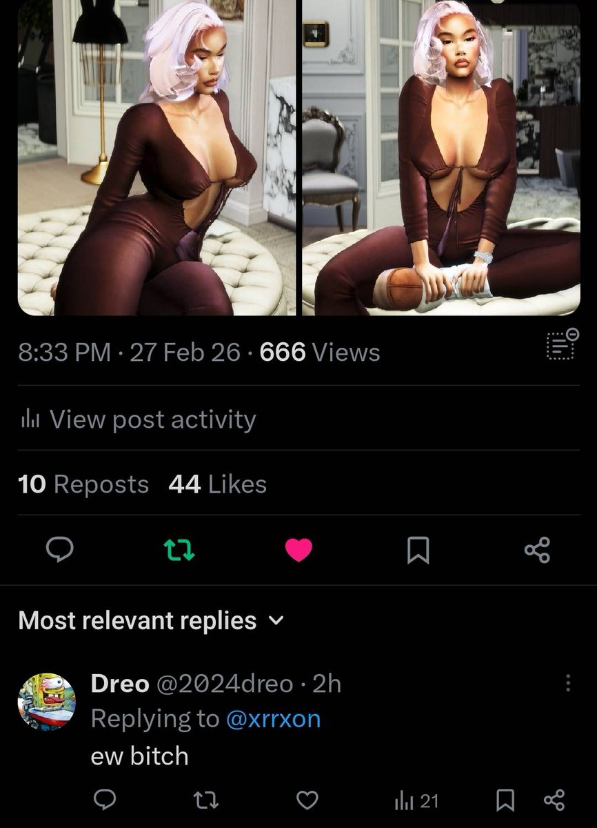// Just a heads up to the rp sms/main community, Check your posts because this IMVU rp account <a href="/2024dreo/">Dreo</a> is going around posting vuglar and disrespectful ass comments on everyone's shit. You can go through their replies because their shadow banned so you won't get a notif. But