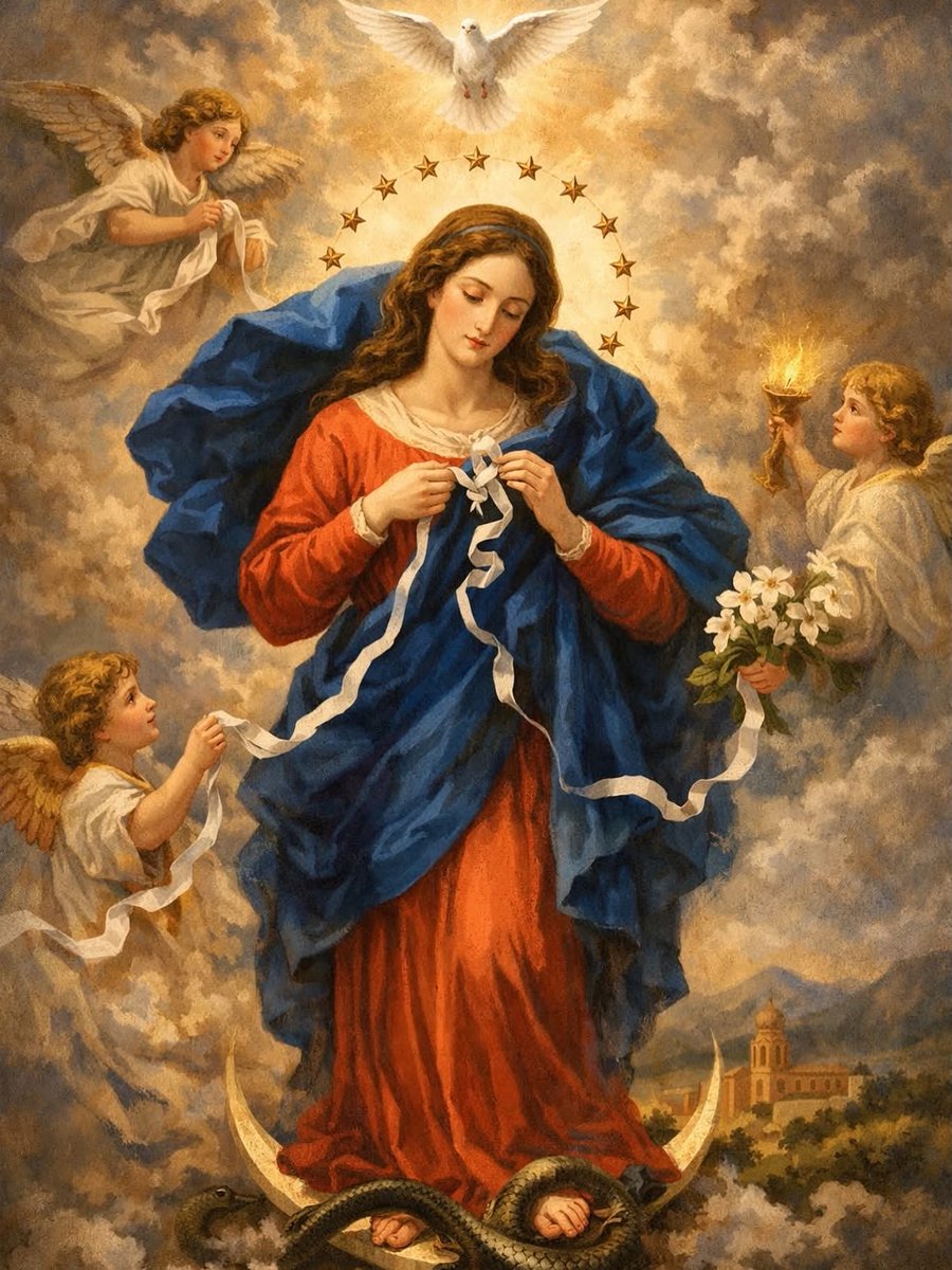La Virgen Desatanudos no corta los hilos de tu vida, los desenreda con paciencia de Madre.
Pon en sus manos aquello que no has podido resolver y confía: donde hay un nudo, Dios puede abrir un camino.

María, desata lo que nos impide amar y confiar. 🙏🏻❤️🌹