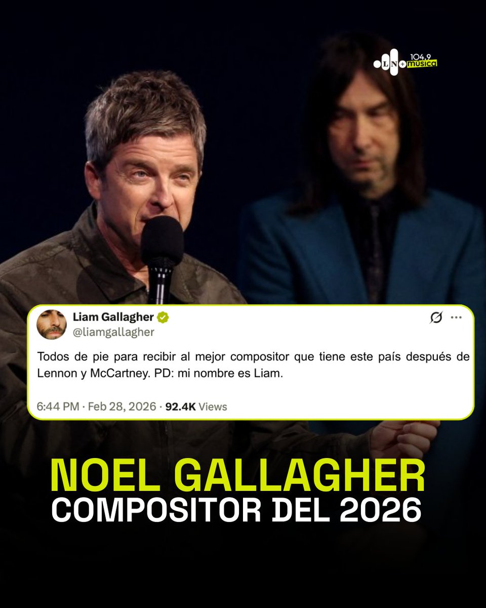 #LiamGallagher celebró el premio de su hermano #NoelGallagher en sus redes sociales 💓 #Brits2026
