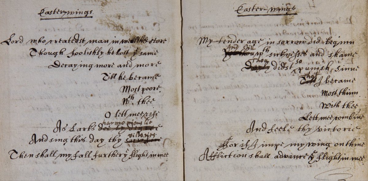 For an early modern example, see George Herbert’s “Easter Wings” (from the Williams Manuscript):