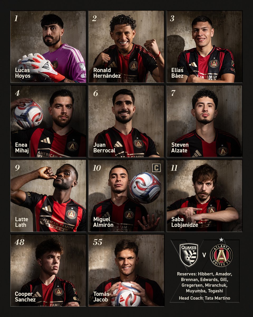 ATLUTD's tweet photo. Starting XI in San Jose ⚔️ https://t.co/YjCWMTZ5tr