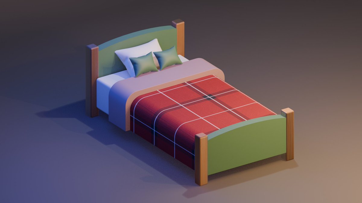 nyankama1218's tweet photo. 🔰超初心者Blender：2月26日(4日目)

可愛いベッドを作りました🛏✨️
ダブルベッド並サイズになってしまったり
初めてのUV展開や、テクスチャを力技で合わせたりしたのも、終わり良ければ全て良しということで💮👌🏻
制作時間：約3時間半

#b3d #blender #blender初心者 https://t.co/iM5VaENmZH