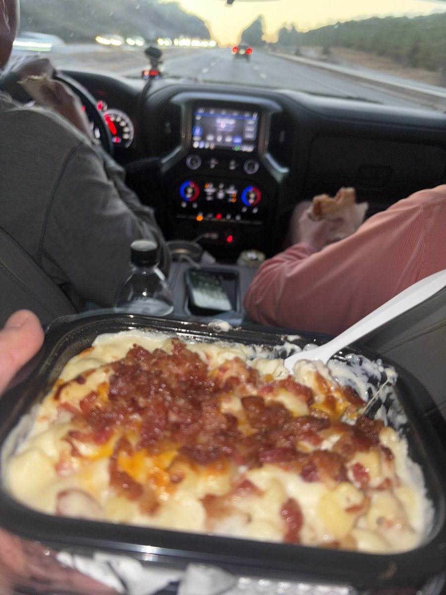 Oven baked bacon mac n cheese bowl from Loves for the road trip after big stickball win
