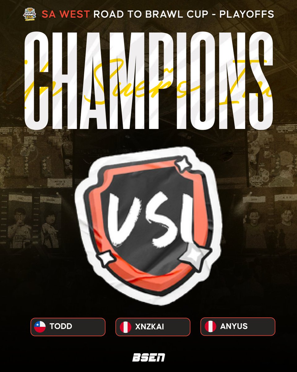 OfficialBSEN's tweet photo. DREAMS COME TRUE! 🏆
#UnSueñoIncompleto will realize their dream of traveling to Berlin! They've once again defeated ZRT in another hard-fought match and are the CHAMPIONS of the Road to Brawl Cup: SA West!
#BSC26 #RTBC