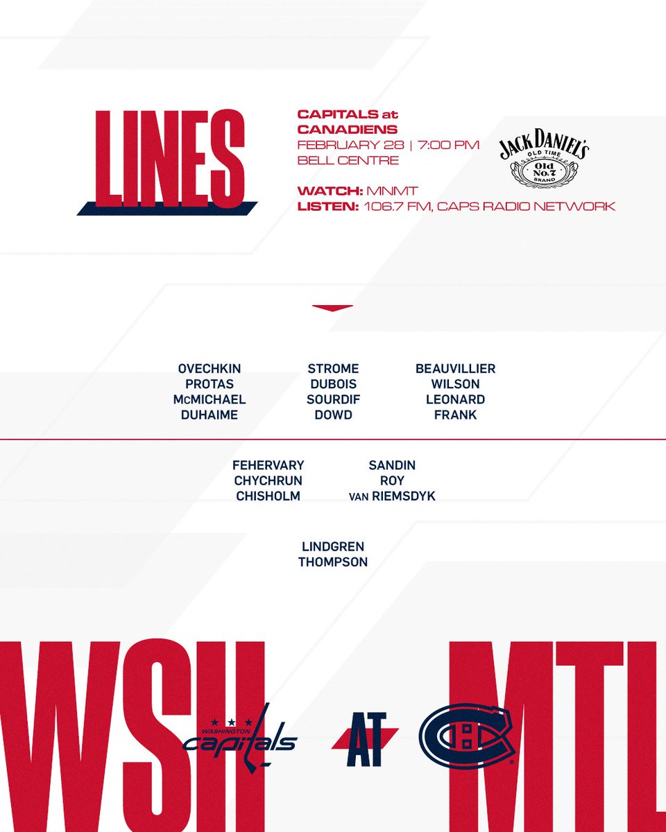 Capitals's tweet photo. Lineys

#CapsHabs | @JackDaniels_US https://t.co/pVzpdbqQo8