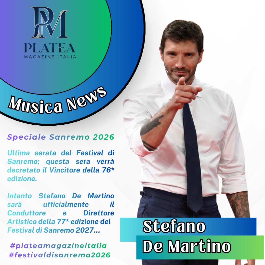 Direttore Artistico e Conduttore del #FestivaldiSanremo 2027… 
#Sanremo26 #rai #plateamagazineitalia