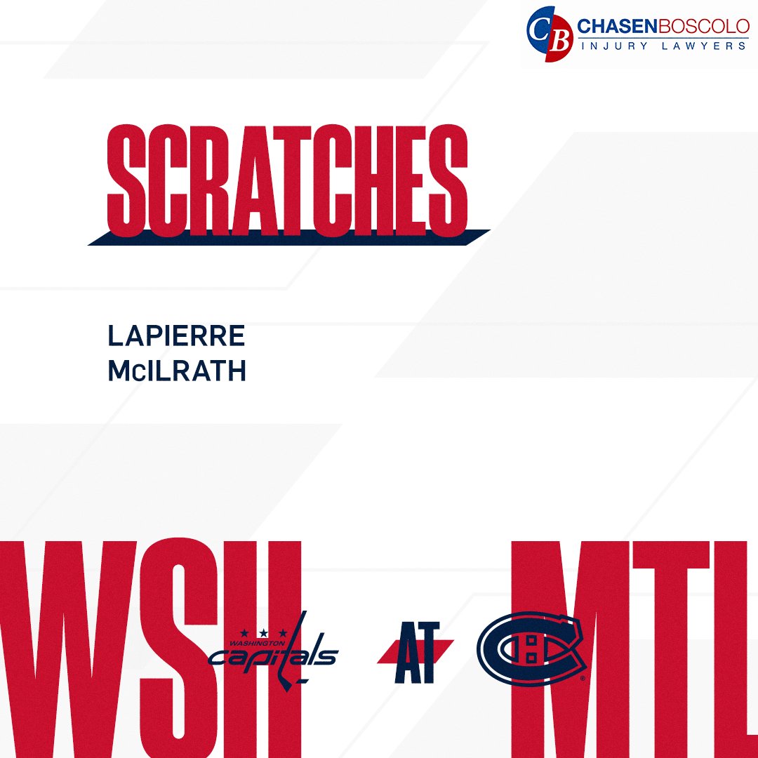 Capitals's tweet photo. Tonight's scratches against Montreal. 

#CapsHabs | @ChasenBoscolo https://t.co/m9JB1QHM24