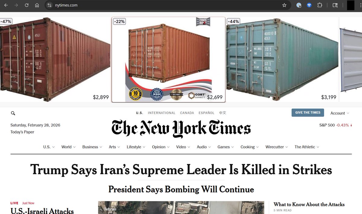 bamnet's tweet photo. The ad placement on @nytimes homepage really makes me question my subscription. https://t.co/wAG3nxf3Ji