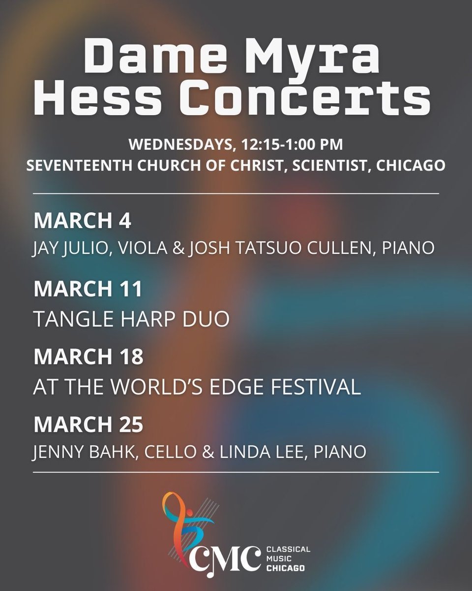 March in Chicago calls for music at midday. 🎶🌿
Join us each Wednesday for free Dame Myra Hess Concerts in the Loop, featuring dynamic chamber ensembles and remarkable soloists.

🔗 Learn more about each performance at the link in our bio

#ClassicalMusicChicago #FreeInChicago
