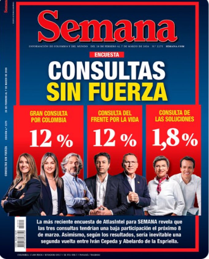 Decir que las consultas no tienen fuerza, es querer tapar el sol con un dedo. 

Si no sumarán ¿Por qué los extremos, incluyendo la participación indebida del Pdte Petro, piden no votarlas? 

La Gran Consulta llevará a <a href="/PalomaValenciaL/">Paloma Valencia L</a> a la presidencia 

¡Votemos por Paloma!
