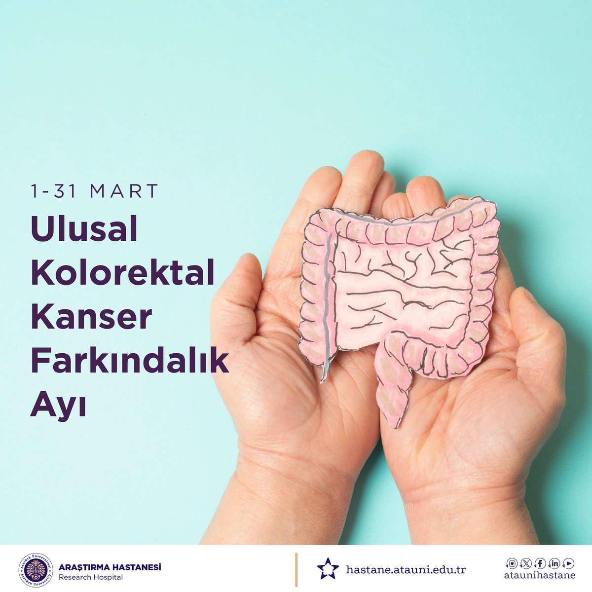 Ulusal Kolorektal Kanser Farkındalık Ayı, erken teşhis ve düzenli taramanın önemini vurgular. 50 yaş ve üzerindeki bireylerde rutin kontroller, hastalığın erken evrede saptanmasına yardımcı olur. Sağlığınız için taramalarınızı ihmal etmeyin.

<a href="/atauni1957/">Atatürk Üniversitesi</a>

#KolorektalKanser