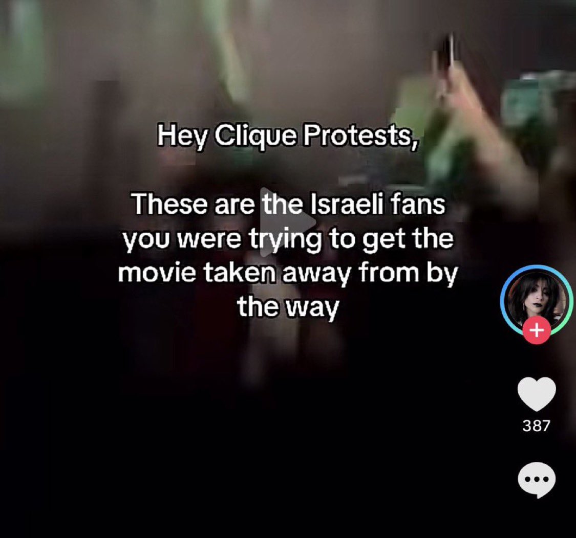 i work w clique protests &amp; i’m here to say that i don’t give a fuck about the israeli fans

what about the genocide that their country is performing against innocent palestinian people? you could’ve survived without the film, but thousands of palestinians will never get to see it