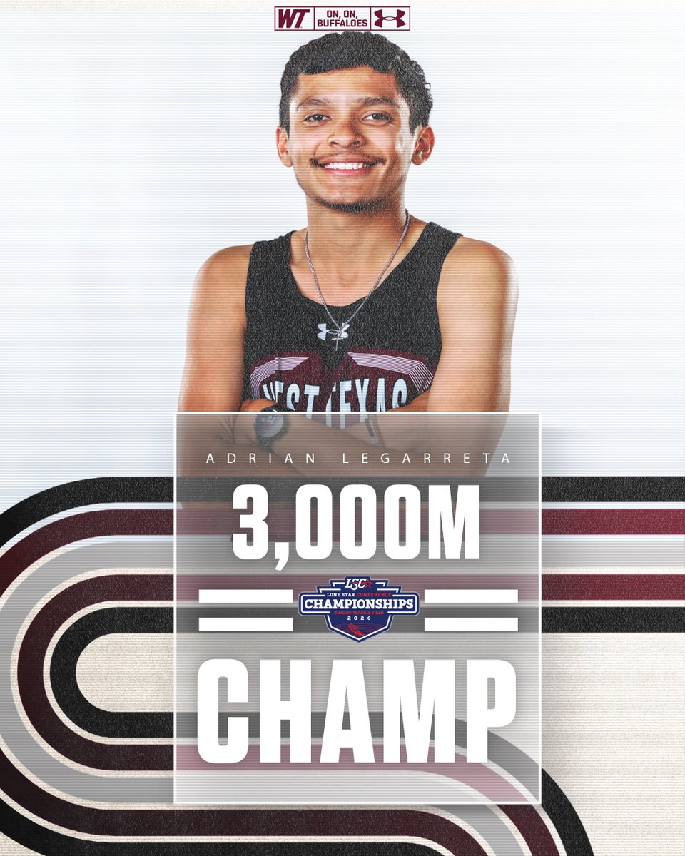 WTAMU_XCTF's tweet photo. LSC Distance King

Adrian Legarreta dominates in the men's 3,000m with a time of 8:27.89 to complete the LSC Distance Indoor Sweep

#BuffNation | #WESTisBEST https://t.co/N8vddIvdEC