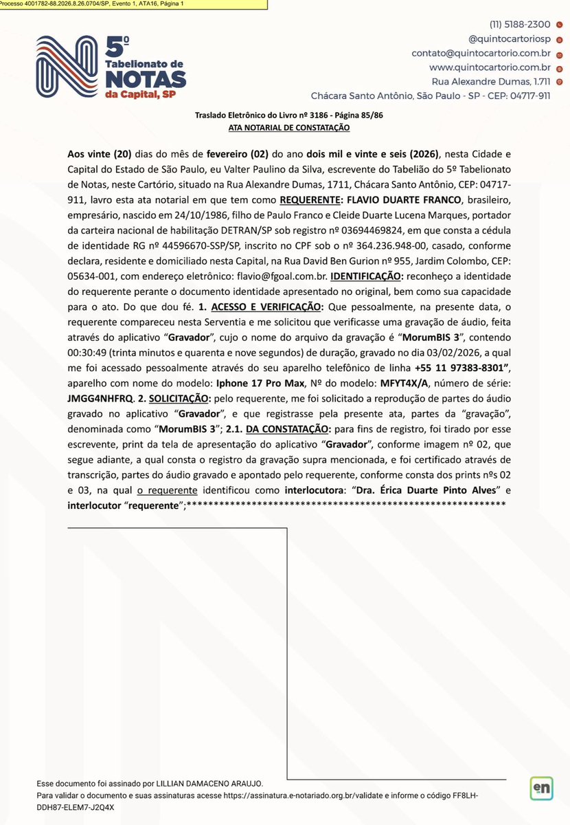 Dissemos que a Fgoal só entrou com ação contra o SP porque a diretora jurídica, Érica Duarte, disse ao Flávio que a rescisão foi política. Ele registrou o áudio em cartório.
<a href="/tricolornaweb/">Tricolornaweb</a>
<a href="/tricolormania/">TRICOLORMANIA</a>
<a href="/FrenteSPFC/">FRENTE DEMOCRÁTICA EM DEFESA DO SÃO PAULO FC</a>
<a href="/__amandanc/">Amanda 🇾🇪</a>
<a href="/ramoni_artico/">Ramoni Artico</a>
<a href="/TribunaSPFC/">Tribuna Tricolor</a>