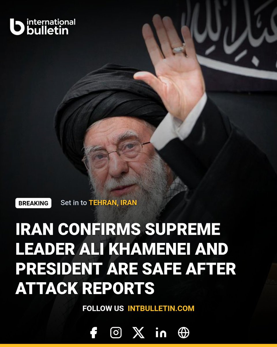 intbulletin's tweet photo. Iranian government officials have confirmed that the country’s Supreme Leader Ali Khamenei and President Masoud Pezeshkian are safe and secure. The clarification came after rumors and unverified reports suggested possible threats during rising tensions in the region. https://t.co/cE13WO4tqg