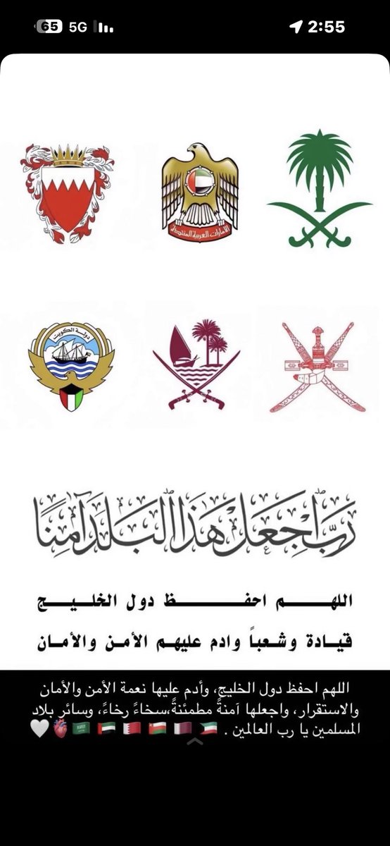 اللهم احفظ السعودية بحفظك واجعل كيد أعدائها في نحورهم وجنبها الشرور والفتن وأدم عليها أمنها واستقرارها واحفظ أشقائنا في دول الخليج والأردن من كل شر