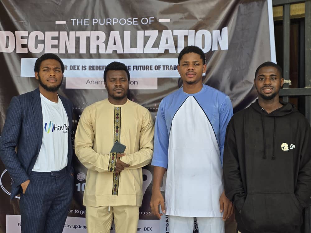giantconfidence's tweet photo. It was a privilege to speak alongside such distinguished speakers.

From right to left:
@sirvicson, Ecosystem Lead for @Aster_Africa in Anambra;
Mr. Oscar Azolibe, CEO of @apextech_hub;
@sm01chad, one of the top Web3 marketers in Nigeria;
And me. https://t.co/FwJ7krP9V5