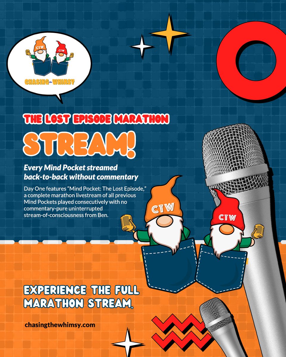 ChaseTheWhimsy's tweet photo. No breaks, no pauses—just a legendary marathon stream of every Mind Pocket! 🎙️🔥 Don't miss a second of pure creativity!
Watch live now: https://t.co/Ij7CnRsK8C!
#ChasingTheWhimsy #MindPockets #LostEpisodeLive #PodcastMarathon #LivestreamNow https://t.co/OWjQMPRDGm