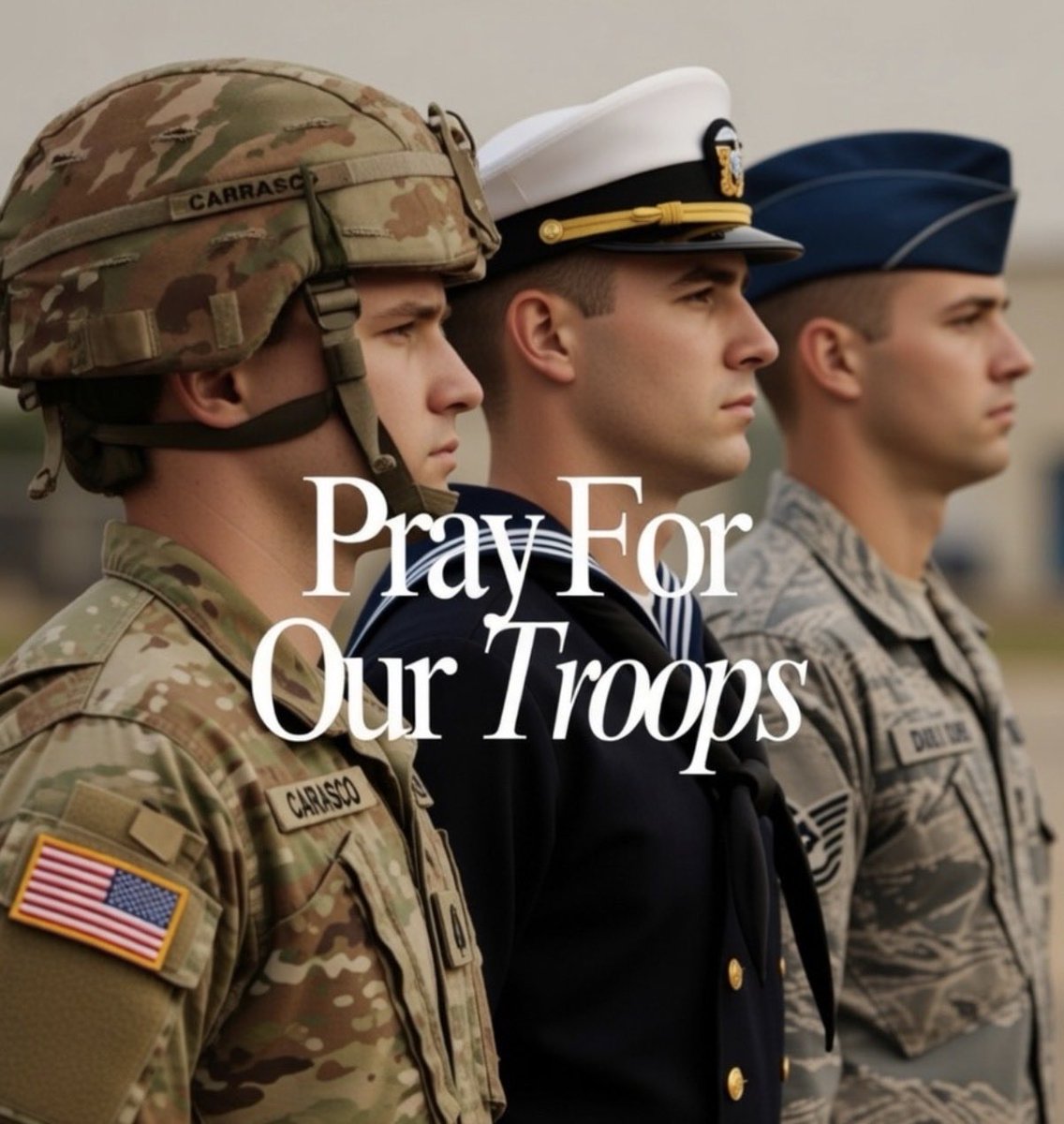 JulieR_Tweets's tweet photo. With the situation unfolding in Iran today which weighs heavy on all our hearts! Standing in solidarity with every branch of our U.S. military. Praying hard for the safety, strength, and safe return of all our troops! 🙏🇺🇸 #whispersinmyheart https://t.co/vETnQRgZKt
