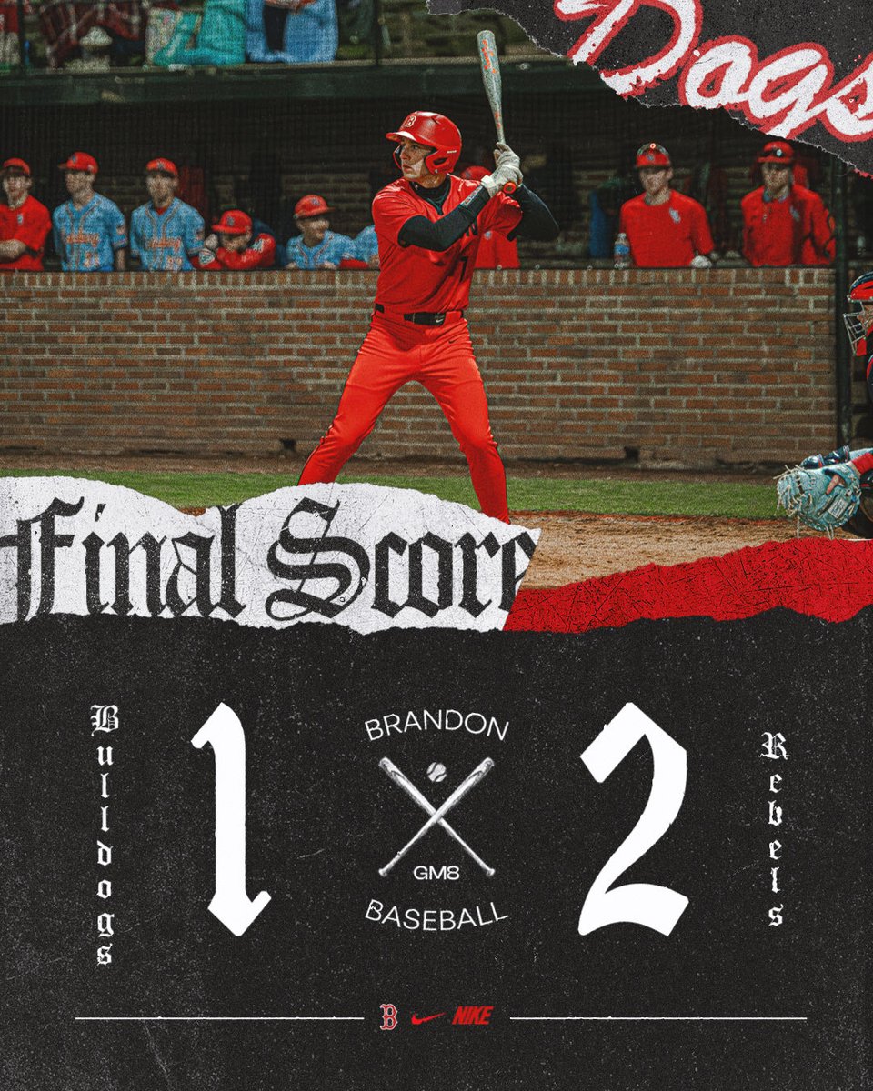 BrandonBulldog2's tweet photo. Dogs fall in a pitching duel. #FTG #outsidedogs @BrandonBulldogs @bshields0244 @PrepBaseballMS @blake_levine https://t.co/F60YYevVfk