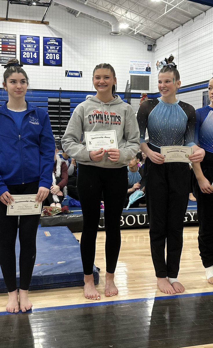 no_kthomas's tweet photo. Congratulations to the girls on a great season. Mariah won one of the Sportsmanship awards, Megan was honored as a four year gymnast, and both Bailey and Megan received academic all ohio awards ❤️@SheridanGeneral https://t.co/WI8hUyYDp3