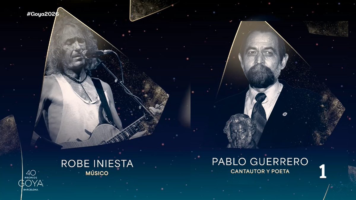 durolandia's tweet photo. Dos poetas y músicos ilustres extremeños entre quienes se fueron en 2025, en los #Goya2026, mientras se interpretaba una versión de #SiTeVas de #Extremoduro
#Robe #PabloGuerrero #Música #Poesía
#Extremadura #Arte #Inolvidables https://t.co/kgyVvvPEjS