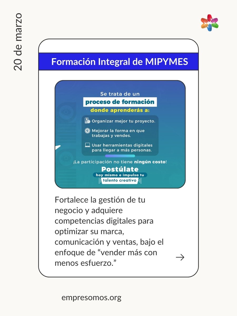 empresomos's tweet photo. Si quieres algo un poco más dinámico para Instagram:

Este mes no se trata de ver contenido.
Se trata de tomar acción.

Eventos gratuitos en marzo para emprendedores que quieren avanzar de verdad.

Elige el tuyo y regístrate aquí:
https://t.co/avzHU42fxr

Tu momento es ahora 🚀 https://t.co/rogRj1uMjl