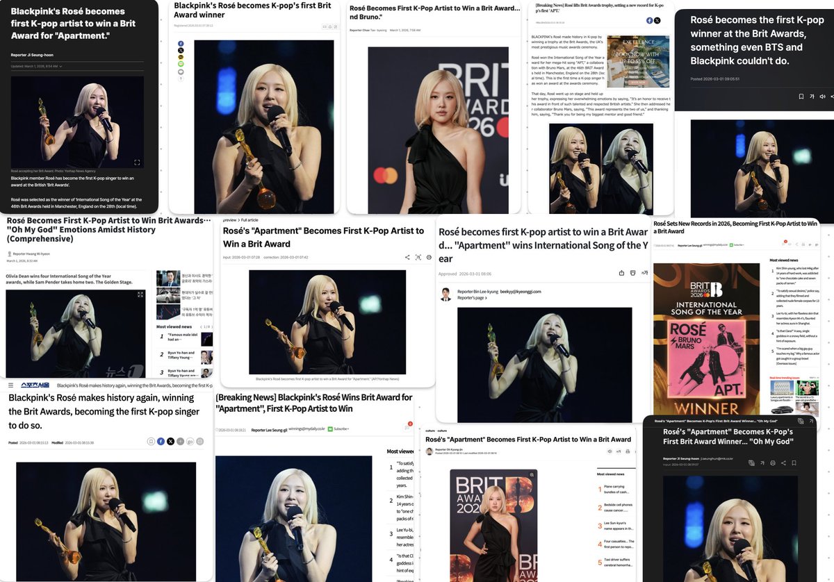 South Korea waking up to the headlines that they have their first K-Pop artist to win a Brit Award.

BRIT AWARDS WINNER ROSÉ 
ROSÉ AT THE BRIT AWARDS
#BritAwards2026 #ROSÉ