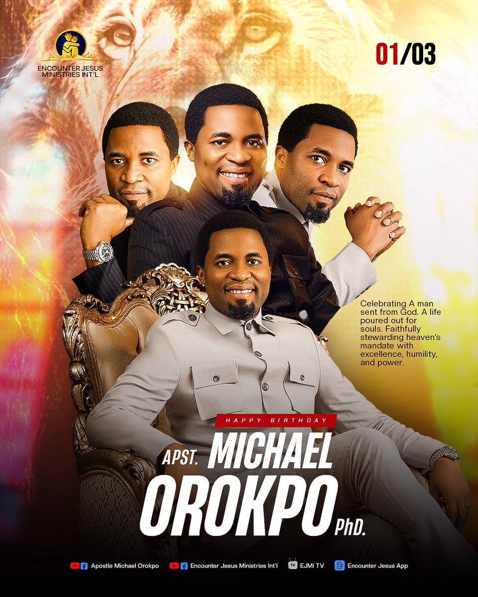 EJMI_official's tweet photo. Today we celebrate a father, a teacher, and a steward of divine mysteries.
Happy Birthday to @Apostleorokpo PhD.
Your labour in the Word, your consecration, and your commitment to raising men in truth and power continue to shape lives across nations.
#Birthday #AMO #EJMI https://t.co/MWYRDnYZPQ