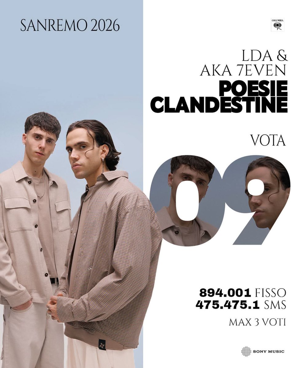 Psycokill's tweet photo. CODICE 09 votate LDA e aka7even!!! #sanremo2026 https://t.co/pyFqcWgaUt