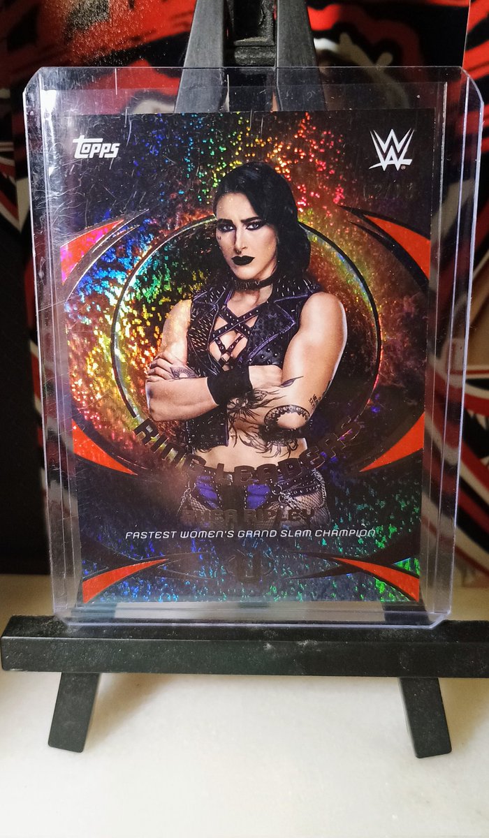RyanVox07's tweet photo. This is, hands down, the greatest card I've ever pulled from a Blaster! 2025 WWE Topps Universe @RheaRipley_WWE Ring Leaders 02/10!

If you're a mentor Not Your Kids Collectables on FB, you can watch the video of me ripping it.

#WrestlingCards #WrestlingTradingCards https://t.co/9lQeAJavIg