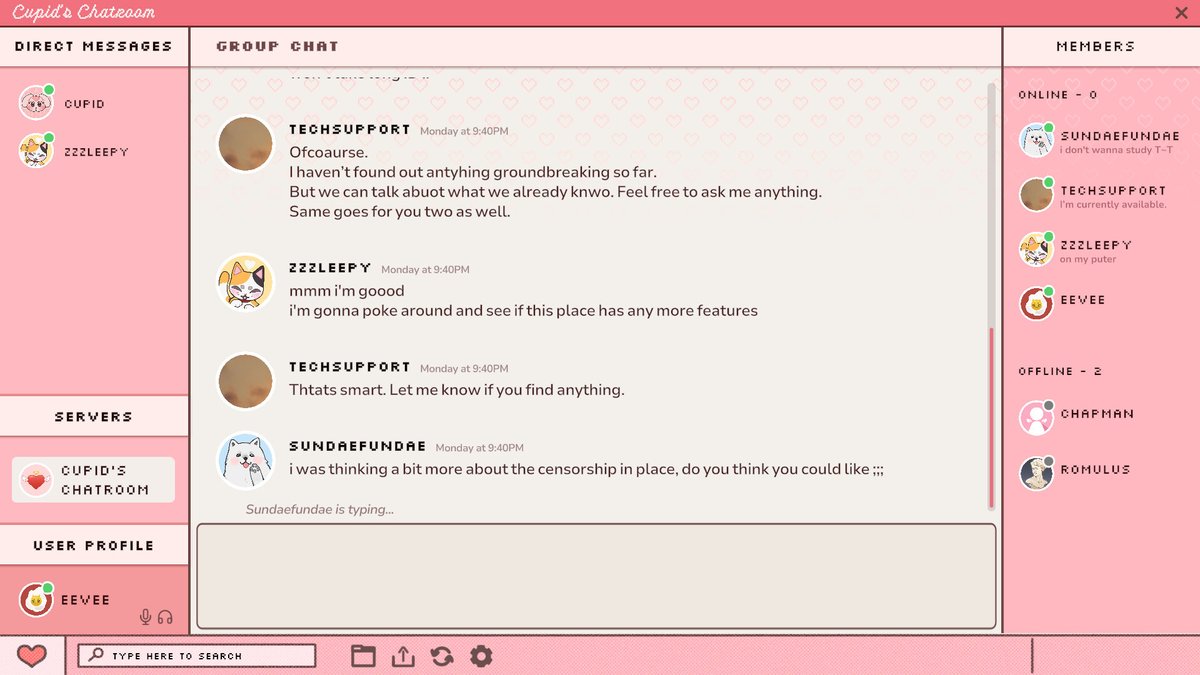 atelieronmoon's tweet photo. we're making a dating chatsim but you're forced to join by a sus Cupid and things get spicy in the chatroom 🥵🔥 https://t.co/yy0vwz1q3b